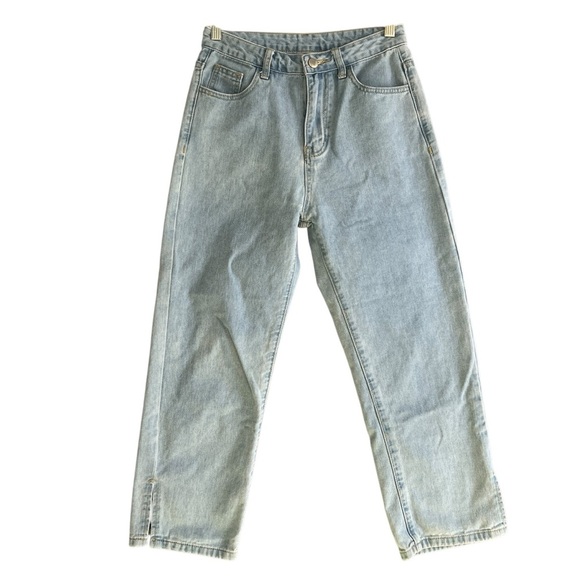 MY LITTLE MUSHROOM BIU High Rise Cropped Light Wash Blue Denim Jeans Size Small - Picture 2 of 10